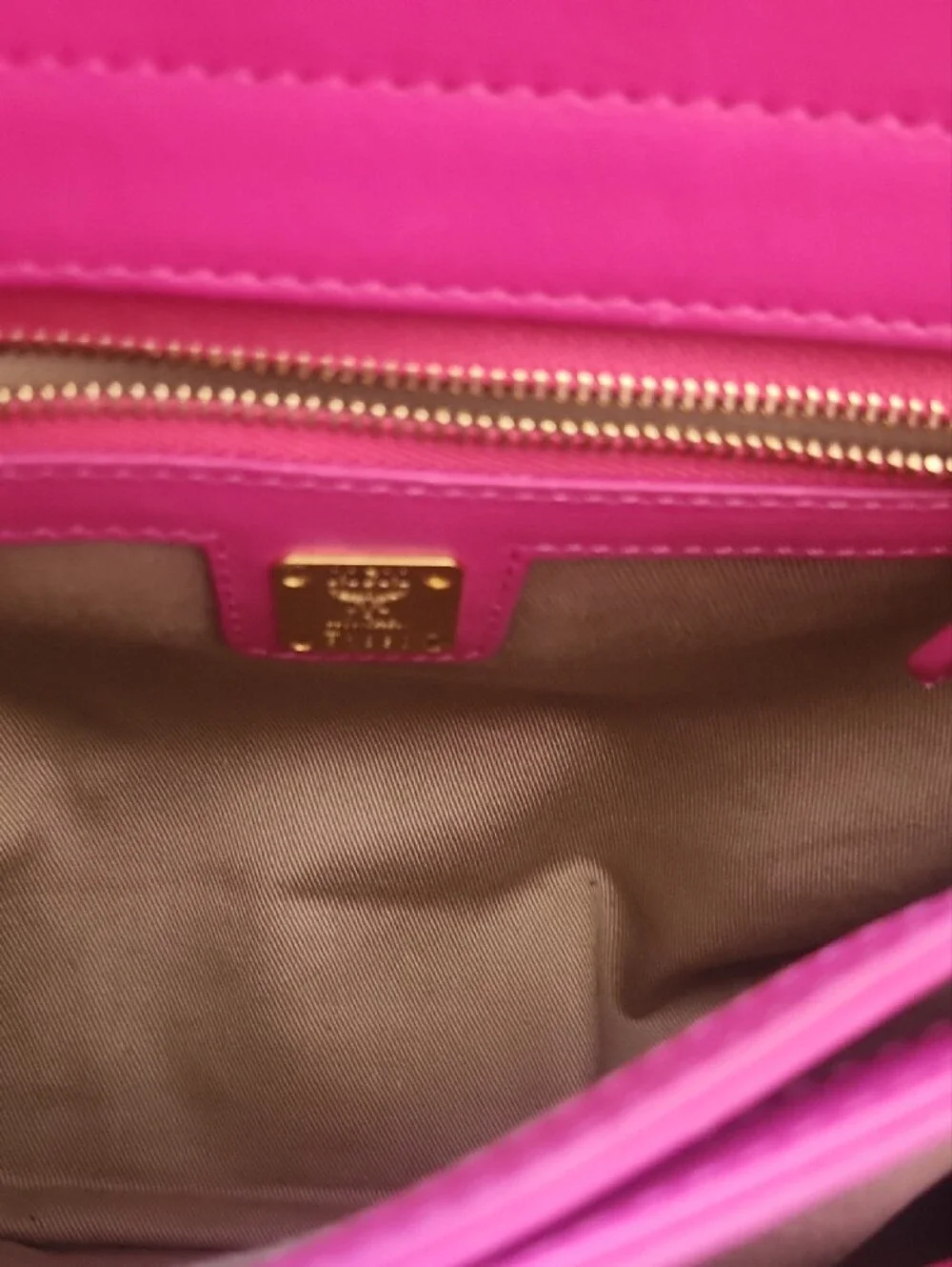MCM Hot Fuschia Pink Leather Satchel with Gold Hardware